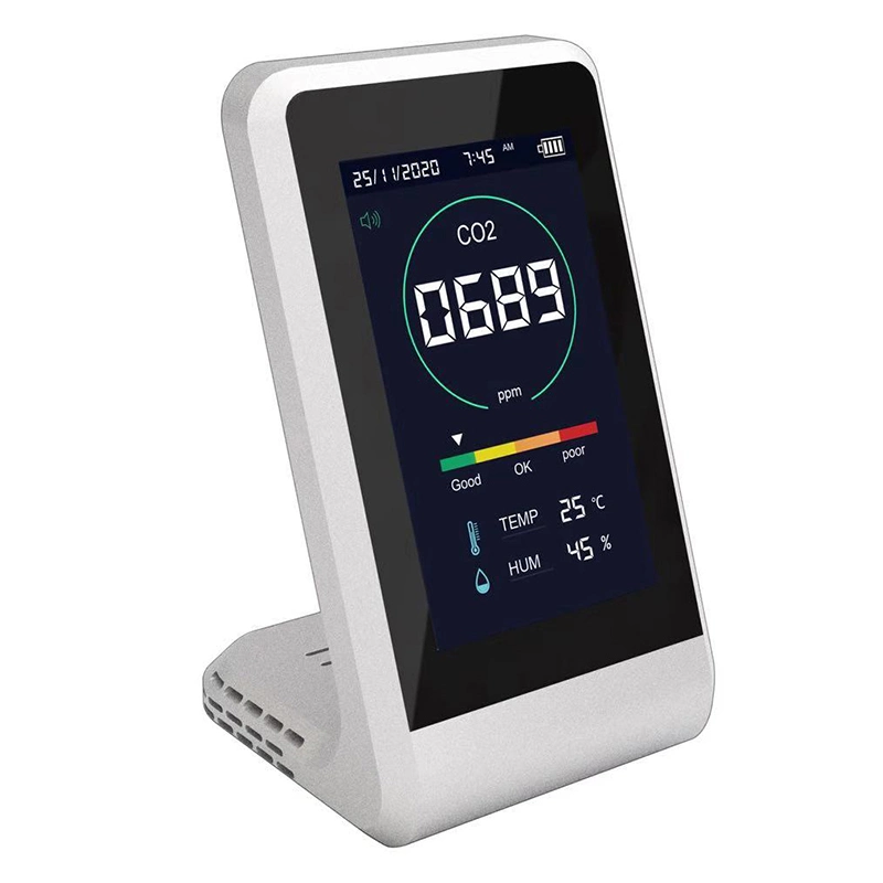 FCC, CE Certificación RoHS pantalla digital LCD de alta precisión, Detector de humedad y temperatura interior monitor de CO2 con función de alarma