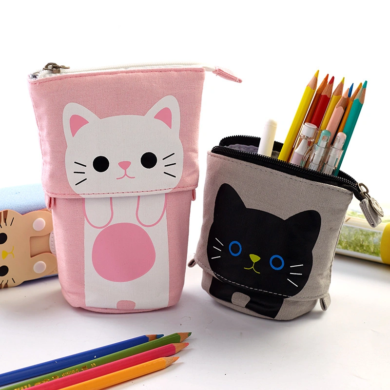 Hot Selling Cute Cat Minimalist Multifunctional Variable Canvas Pencil Case