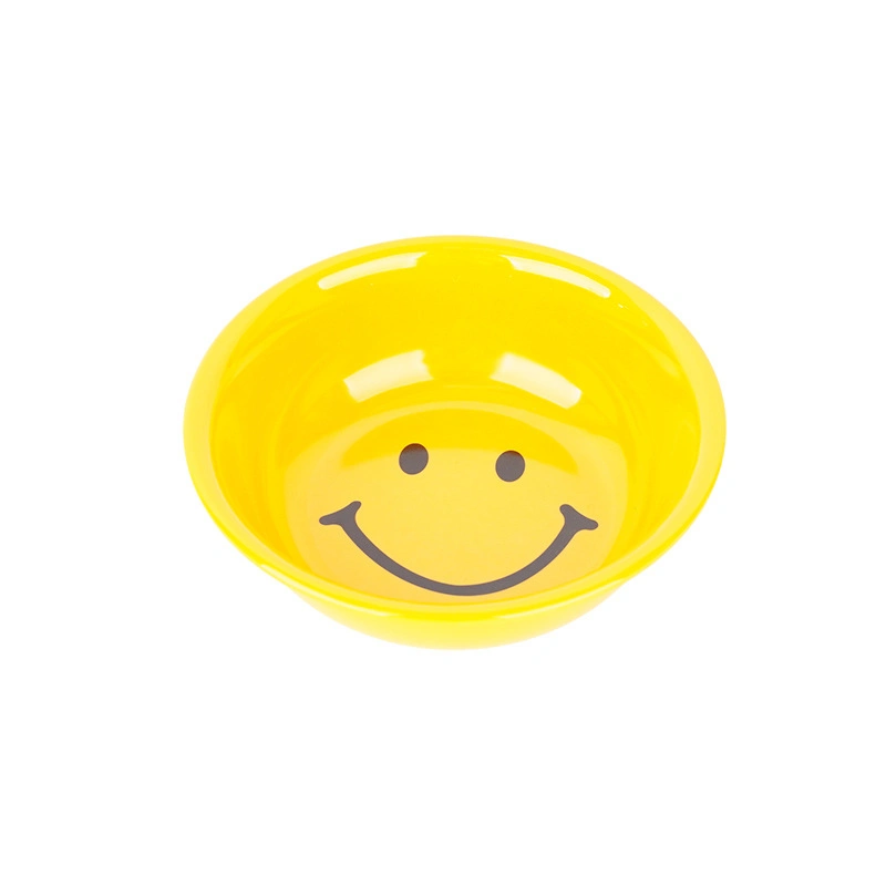 Smiling Happy Face Design Round Shape Melamine Plate for Home Tableware