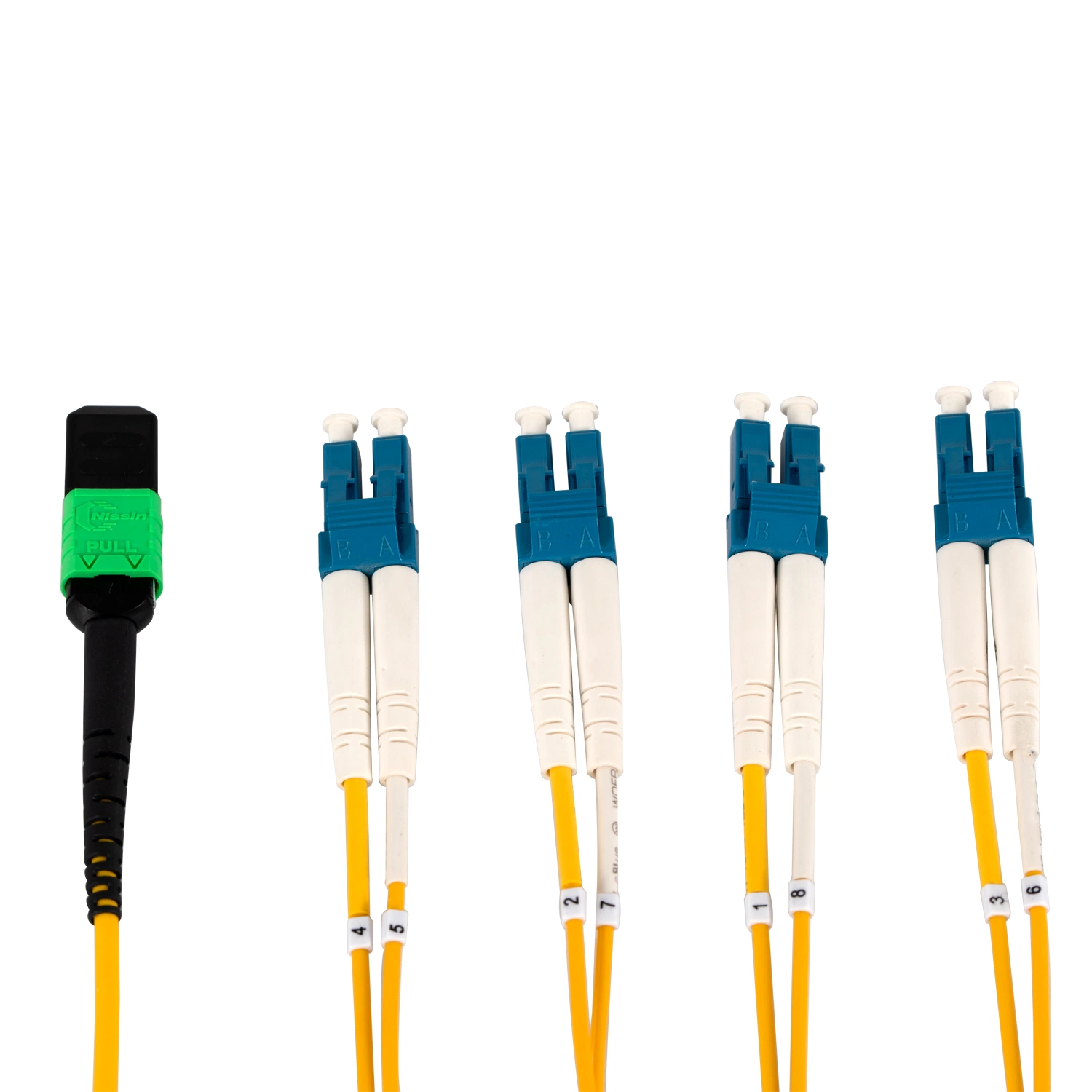 MPO to LC Fiber Trunk Cable 8 Core Yellow Singlemode Fanout MPO to LC Breakout Fiber Patch Cord