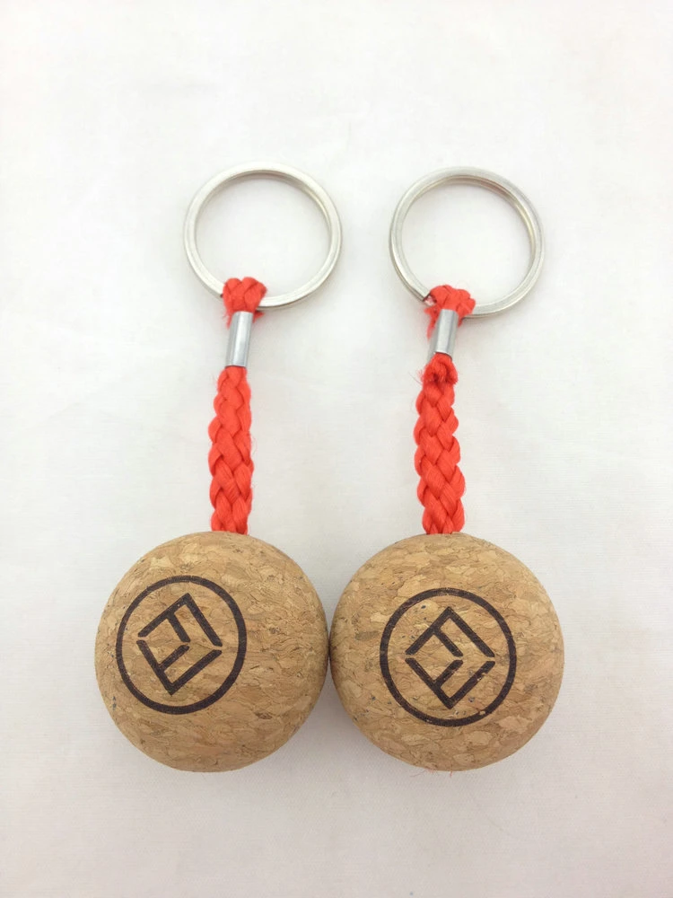 Custom Wood Cork Ball Keychain Floating Key Chain Manufacturer 35mm 50mm Personalized Gift Craft Wood Custom Floating Cork Keychain