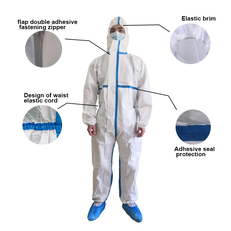 Mono desechable se adapte a la CE EN14126 Traje Hazmat transpirable de PP PE Medical Ropa