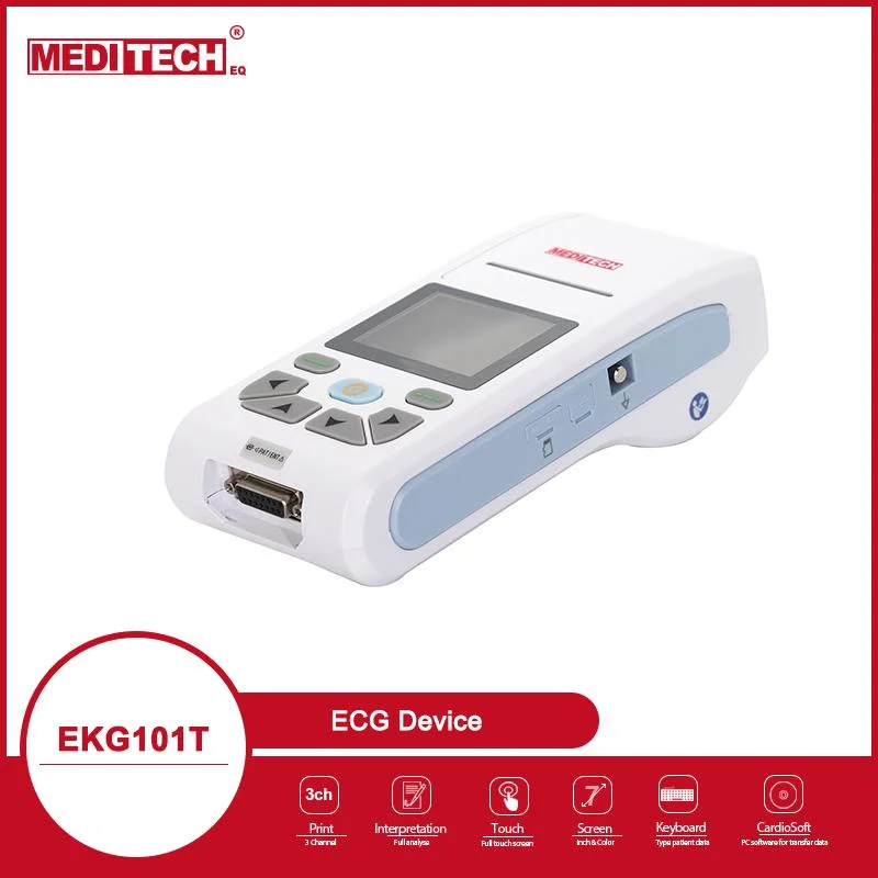 Meditech EKG101t Smart ordinateur de poche ECG avec interprétation à trois canaux, couleur et écran tactile. Grand écran montre12/6/3/1 de plomb (s)