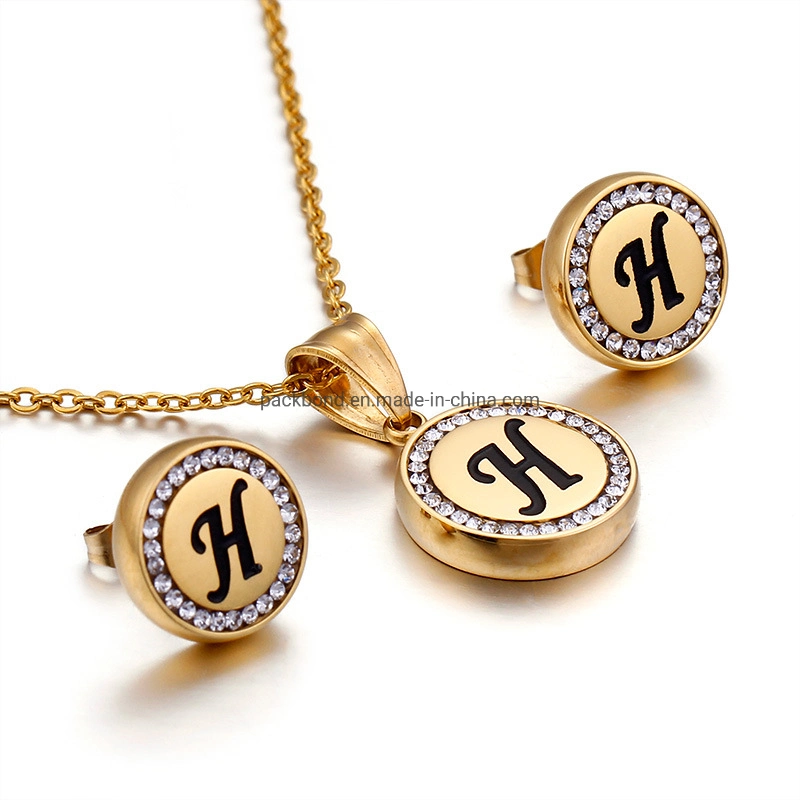 Nouvelle Mode 26 lettres de bijoux en or 18K en acier inoxydable 316L Alphabet de diamant pendentif Charm Lettre Collier initiale court jeu de charme Necklace Earring