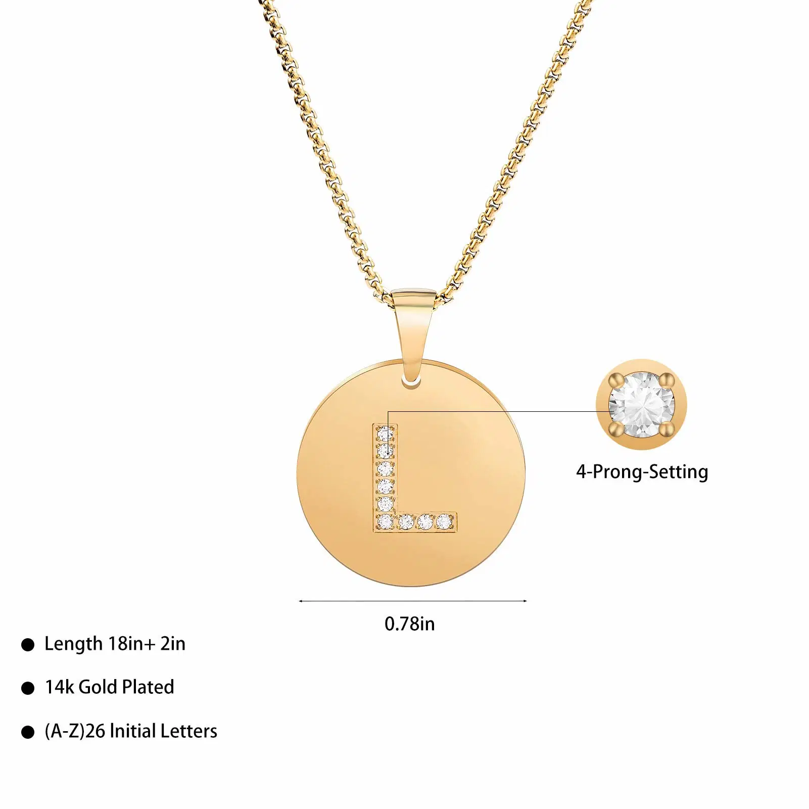 14K Ouro Aço inoxidável Moda Jóias a-Z Capital Letter Nome Colar com zircon Pendant para Lady