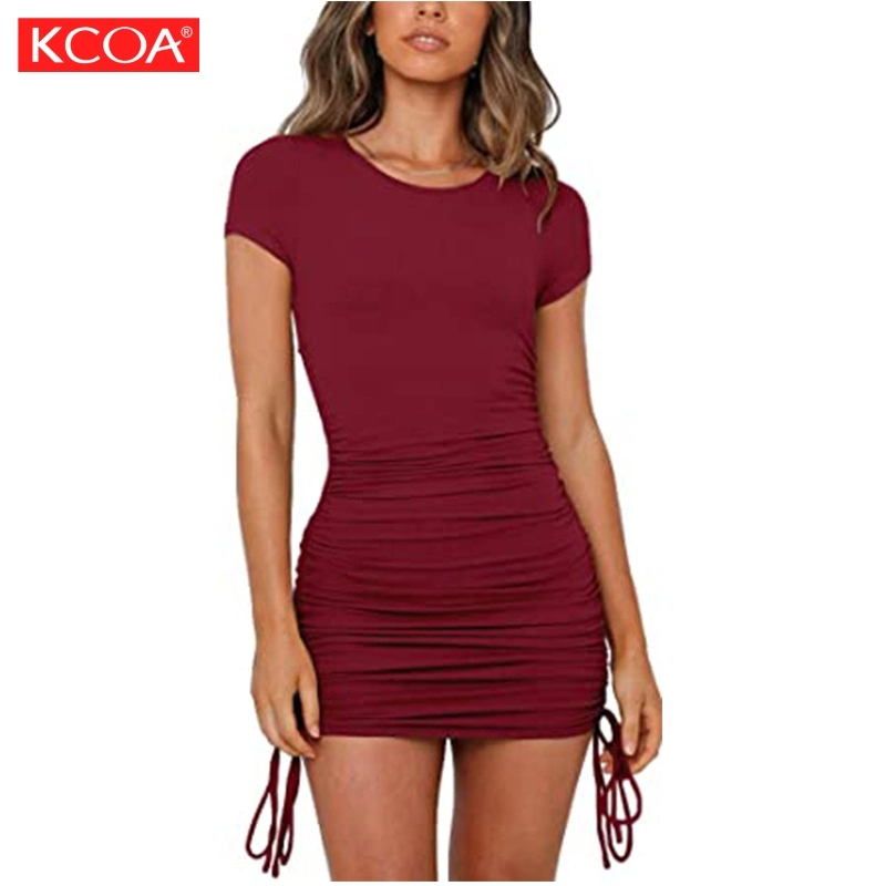 Ready to Ship Cheap Solid High Waist Scrunch Bandage Party Mini Dress for Girls