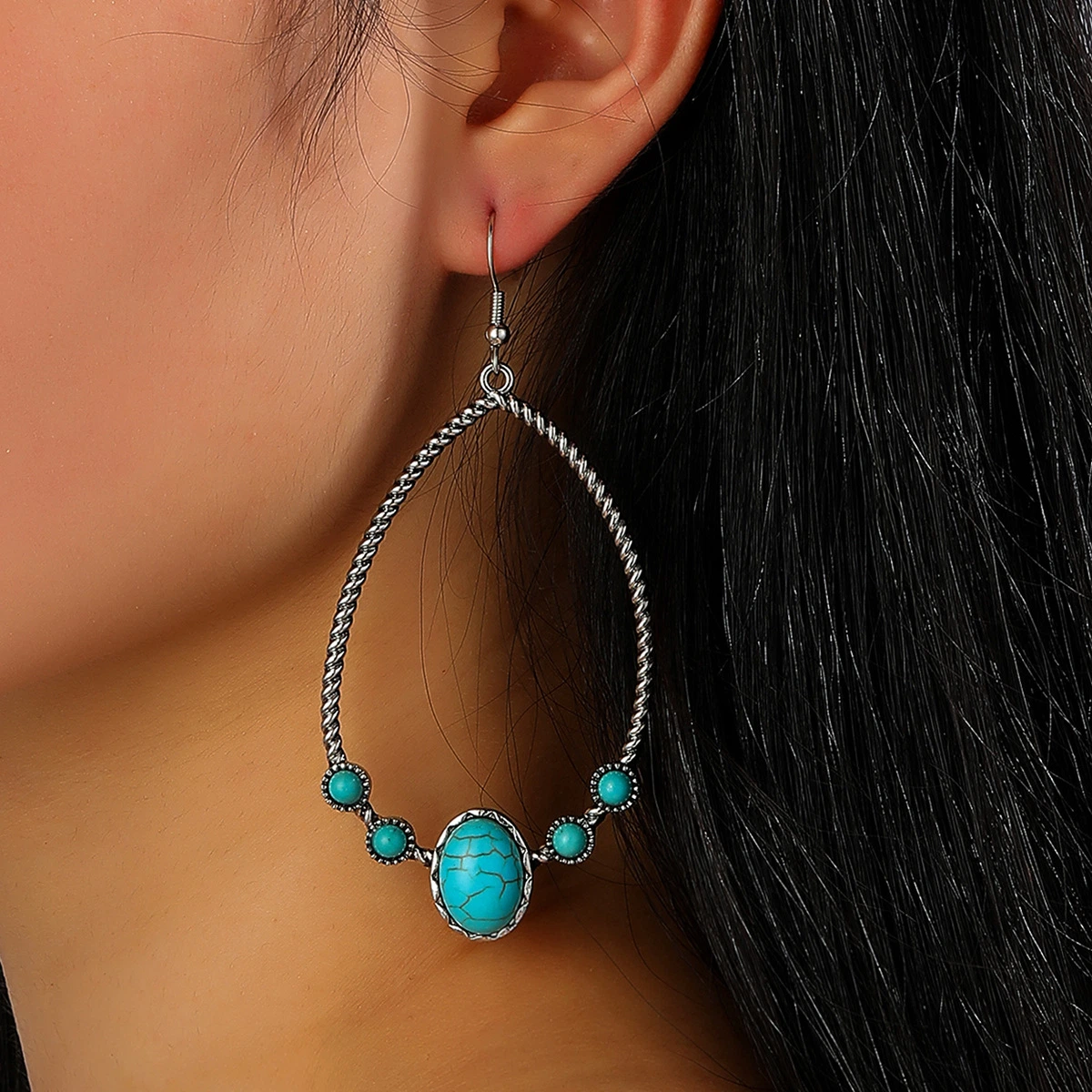 Retro Water Drop Turquoise Earrings New Western Earrings