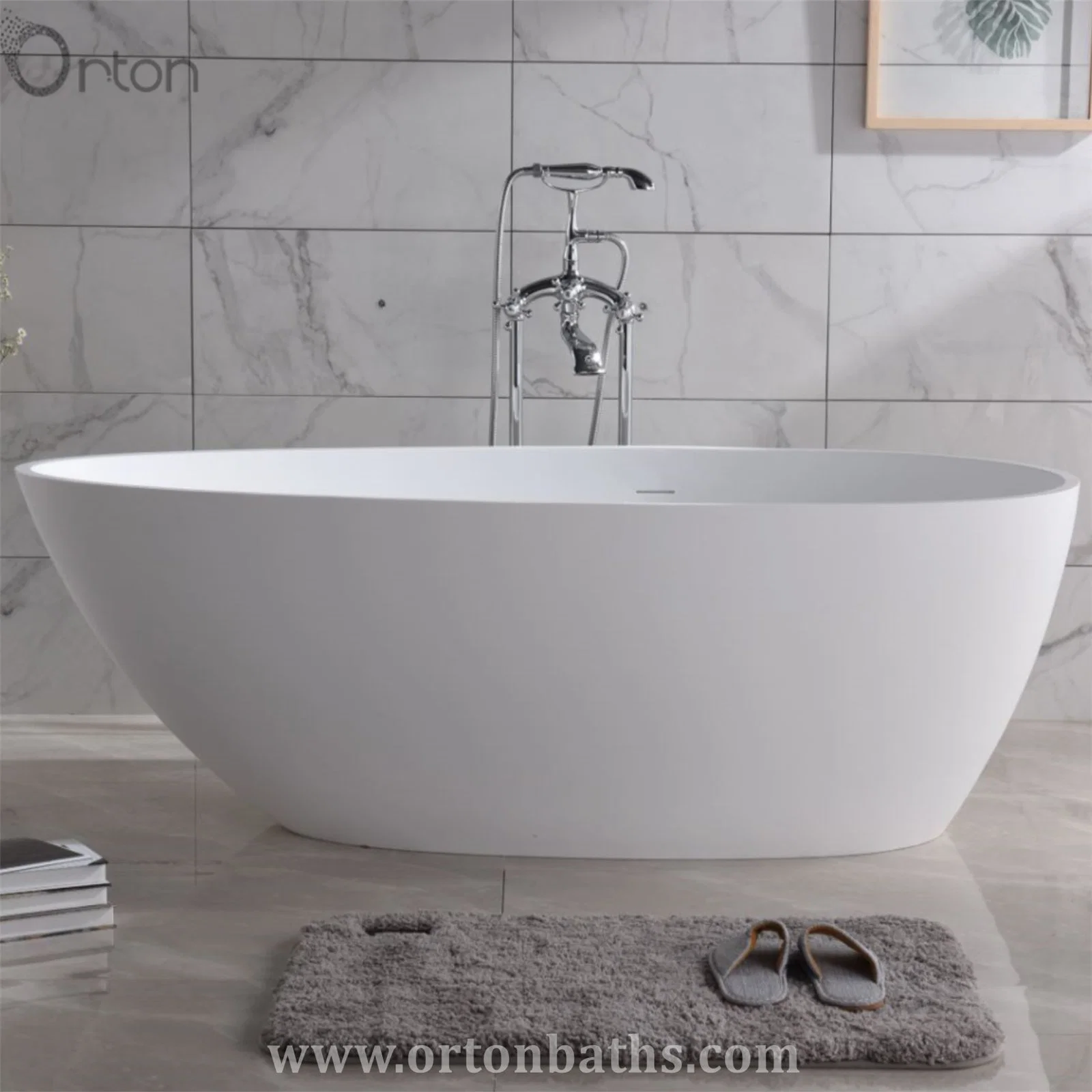 Oval Modern Sanitary Ware Bathroom Furniture Solid Surface Bathtub for Dubai Market