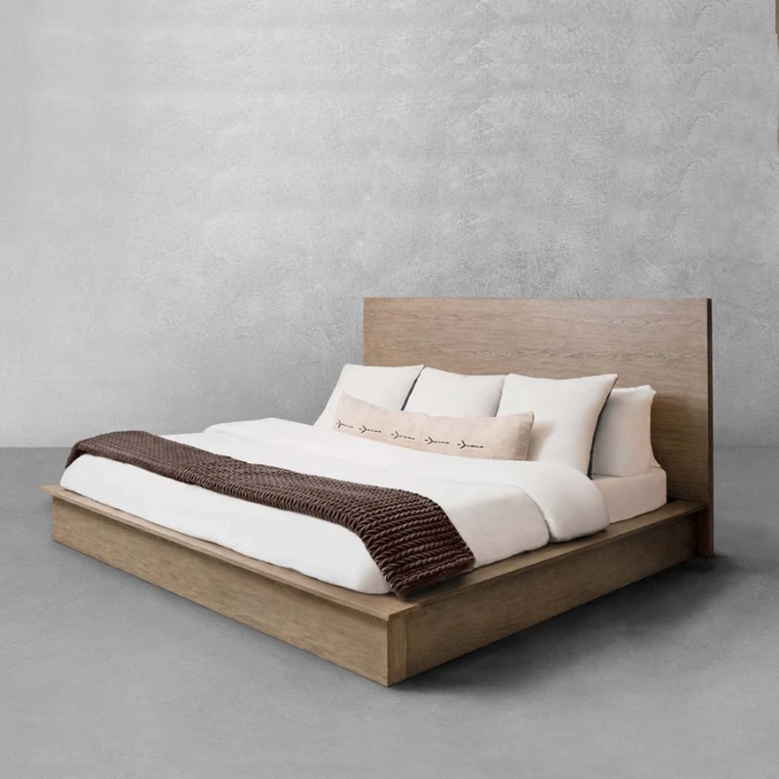 Modern Wooden Frame Sponge Mattress Hotel Home Villa Furniture Leather Bedroom Double Queen King Size Bed