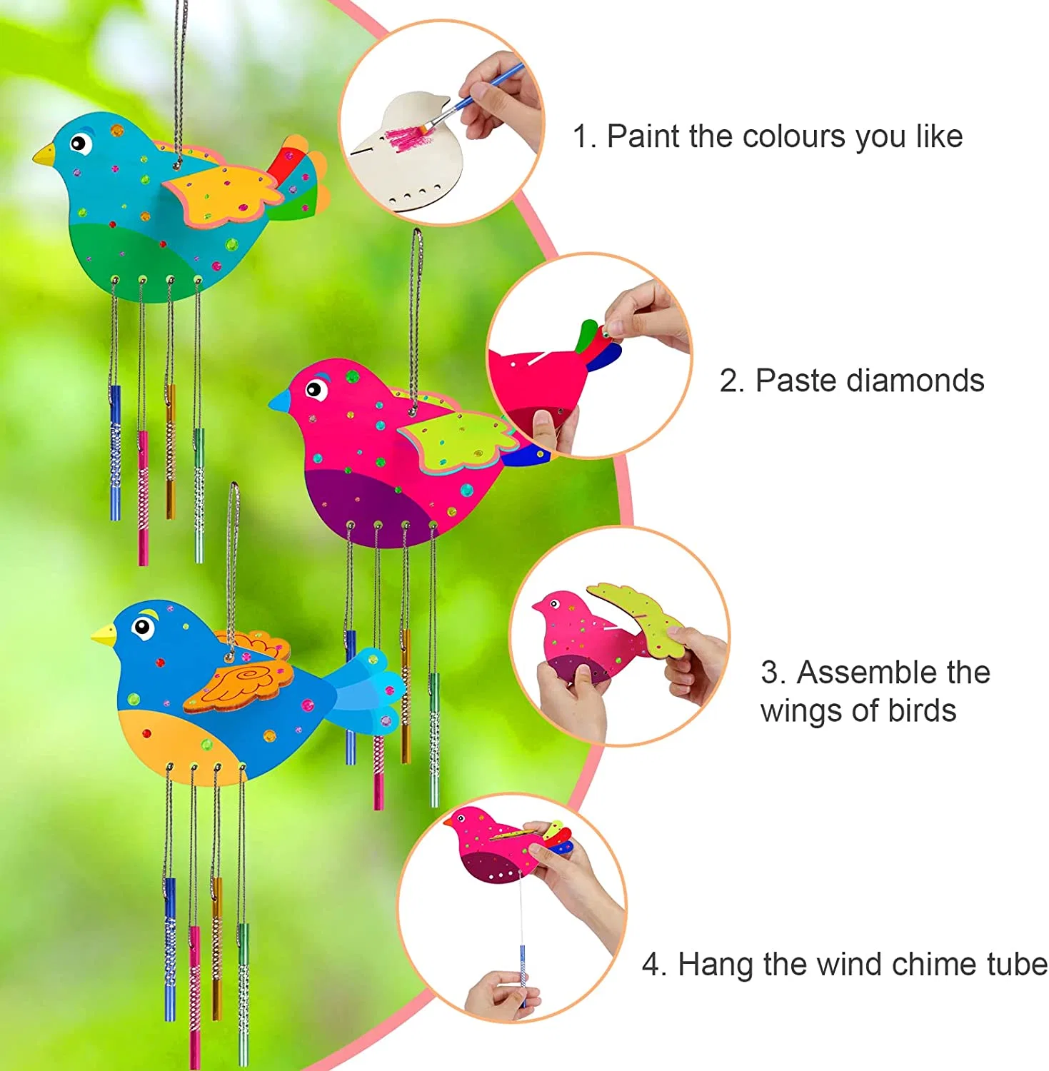 3D Painting Wooden Puzzle Bird Wind Chime Craft Set