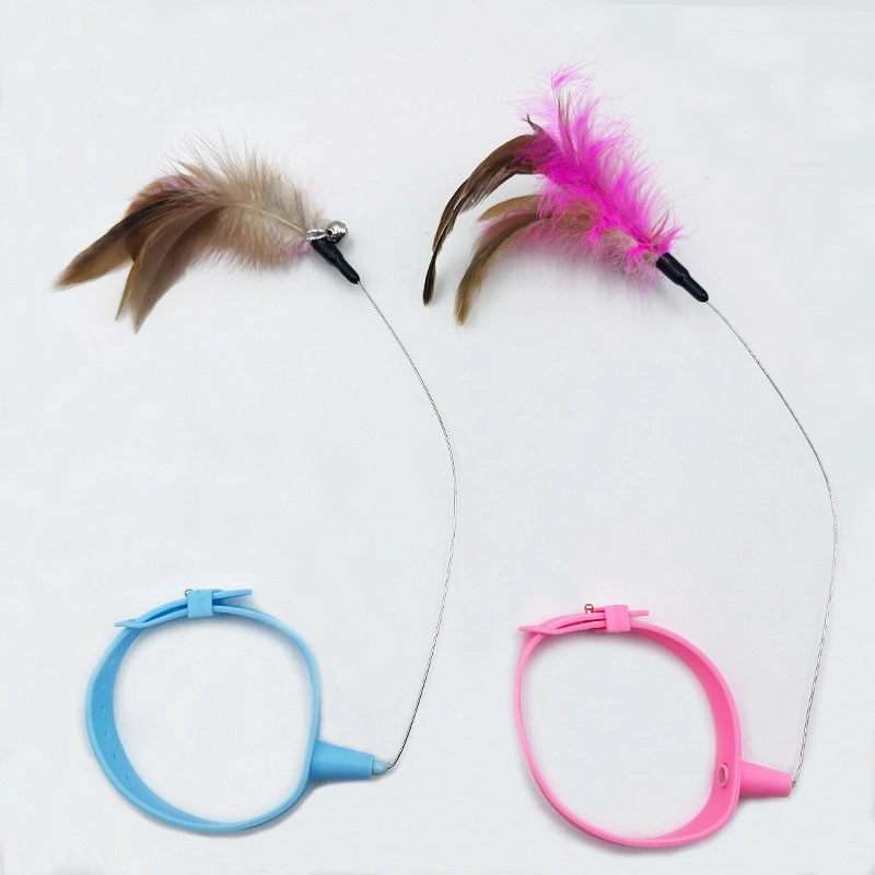 Funny Feather Teaser Stick with Bell Pets Collar Kitten Playing Teaser Wand Training Toys for Cats Supplies