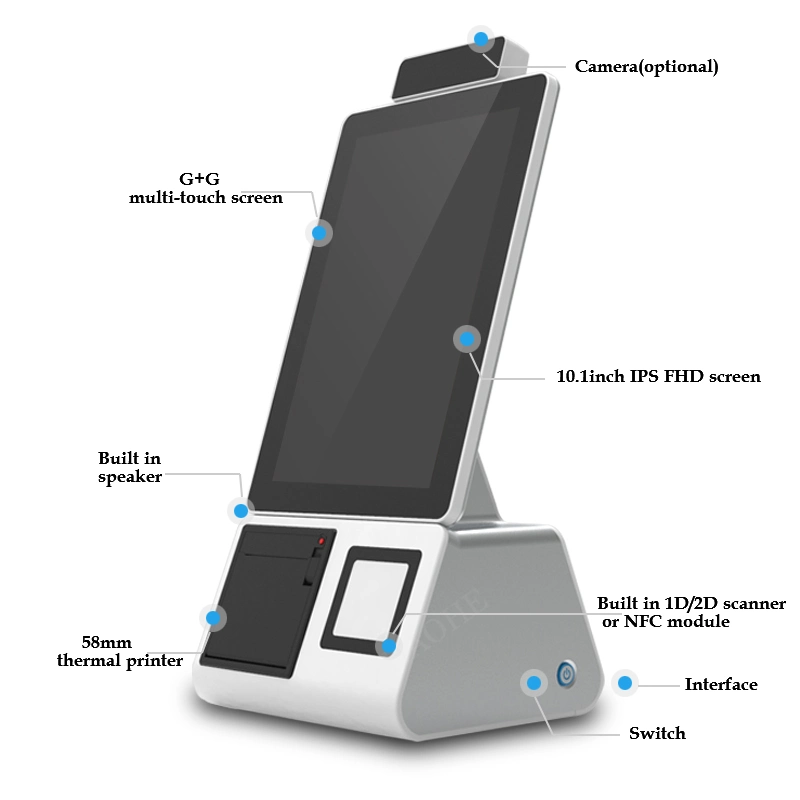 Black Self Kiosk Order Payment Kiosk Food POS Software Android Self Ordering Kiosk Payment Terminal