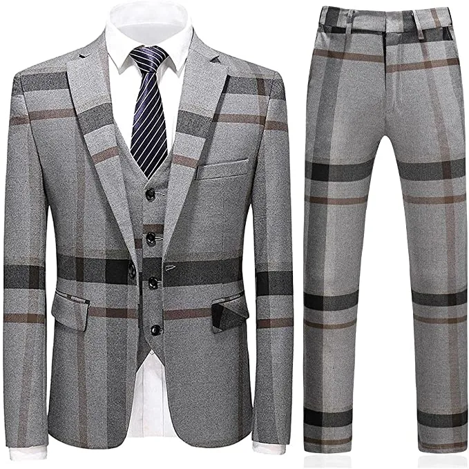 Can Custom Men&prime; S Grey Plaid Suit / Elegant and Comfortable Formal Apparel for Business and Leisure Occasions Aoshi Blazer