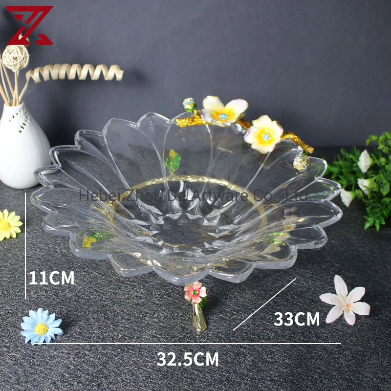 New Design Flower Shaped Transparent Glass Fruits Plate Glass Fruit Bowl Food Dishes Dessert Plate