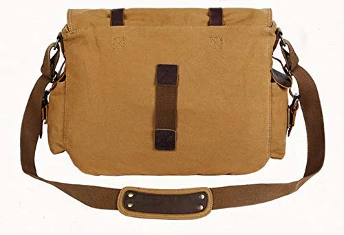 Vintage Deisgn Vegan Leather Computer Messenger Bag Cotton Canvas Travel Office Laptop Shoulder Bag (RS-1912042)