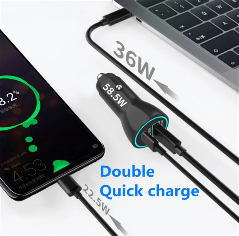 Port USB de type C La charge rapide voiture QC3.0 58.5W 36W de charge à LED PD