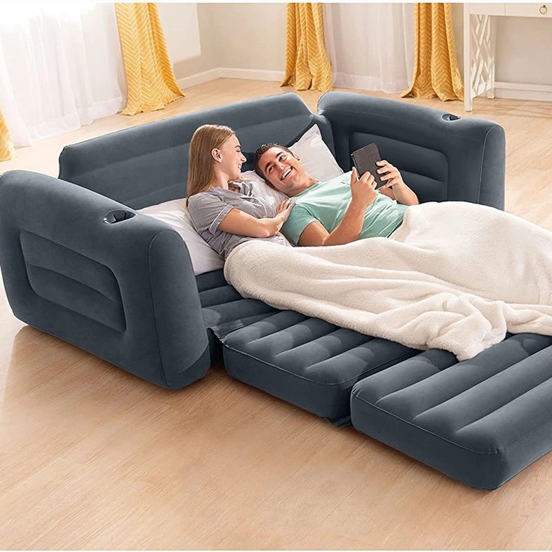 2-in-1 Inflatable Flocking Sofa Living Room Sofa-Bed Pull-out Inflatable Bed