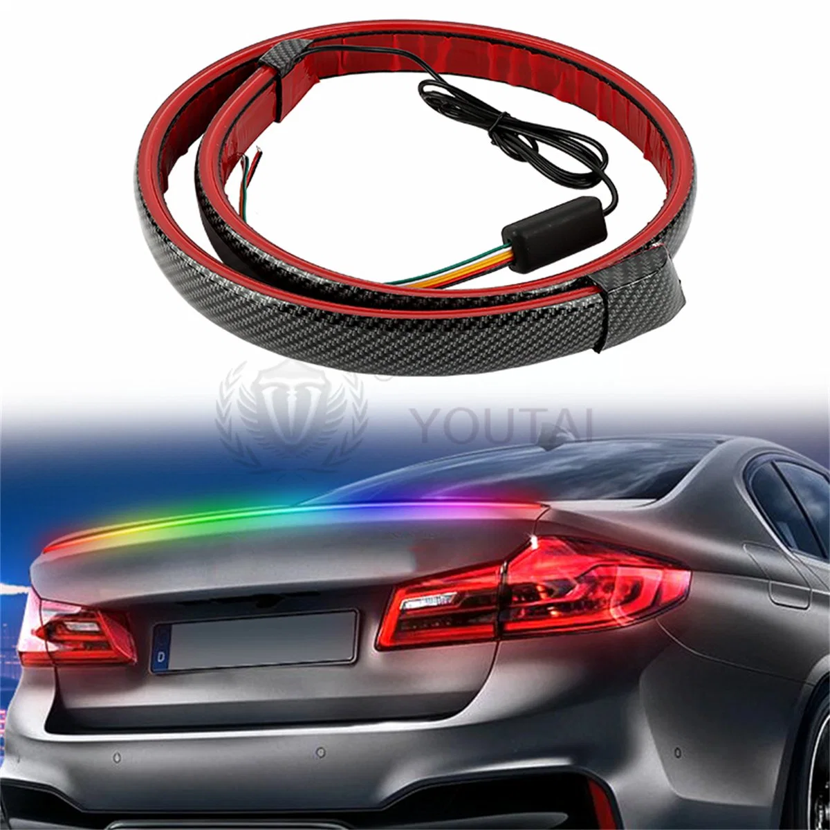 12V 120cm Car LED Decoration Carbon Fiber Pattern Tail Box Light Strip, Brake Tail Light, Streamer Tail Lights Red Color