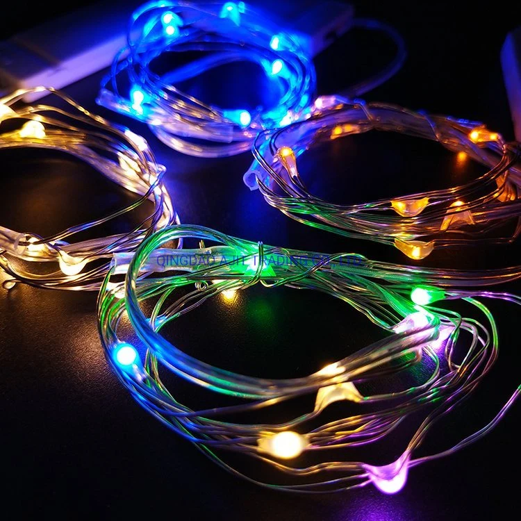 Luces LED de cuento de 10 de la plata en el cable micro cadena LED se ilumina con la batería resistente al agua de la luz de Firefly