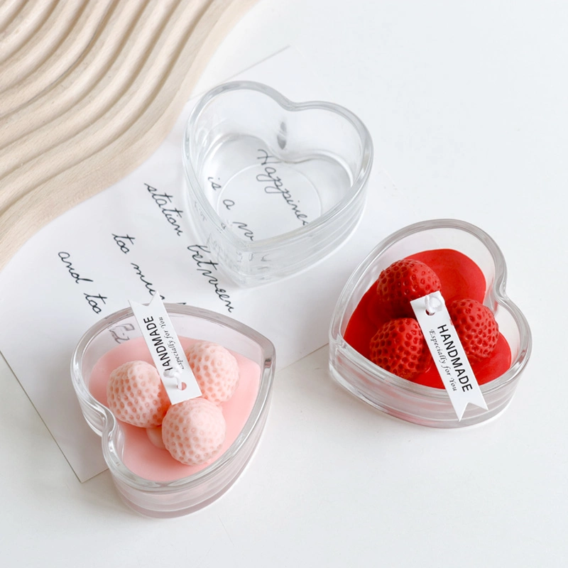 Japanese Beautiful Sweetheart Romantic Strawberry Jam Heart-Shaped Aromatherapy Candle DIY Glass Wax Cup Candle Holder