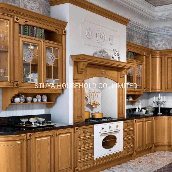 Classical Style American Red Alder MDF Cherry Veneer Solid Wood Door Kitchen Cabinet