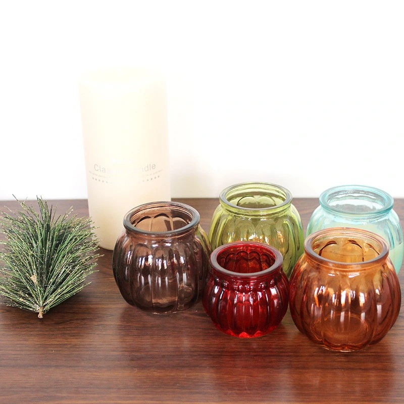 New Design Creative Colorful Pumpkin Small Candle Jar Glass Aromatherapy Candlestick with Cover