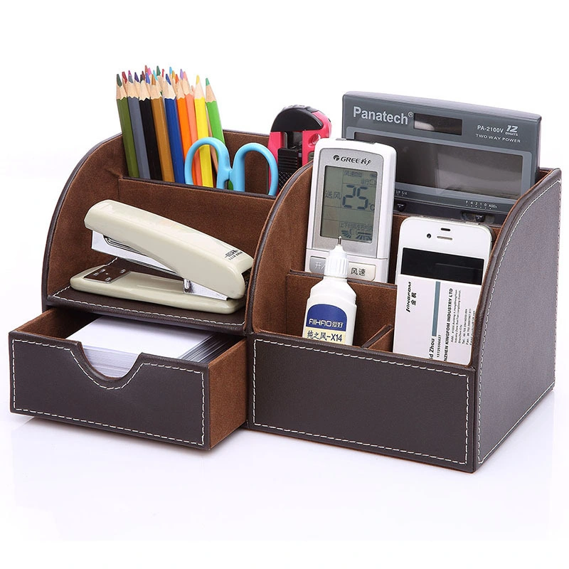 Creative Leather Pen Holder Fashionable Square Desktop Office Stationery Box Multifunctional PU Storage Box