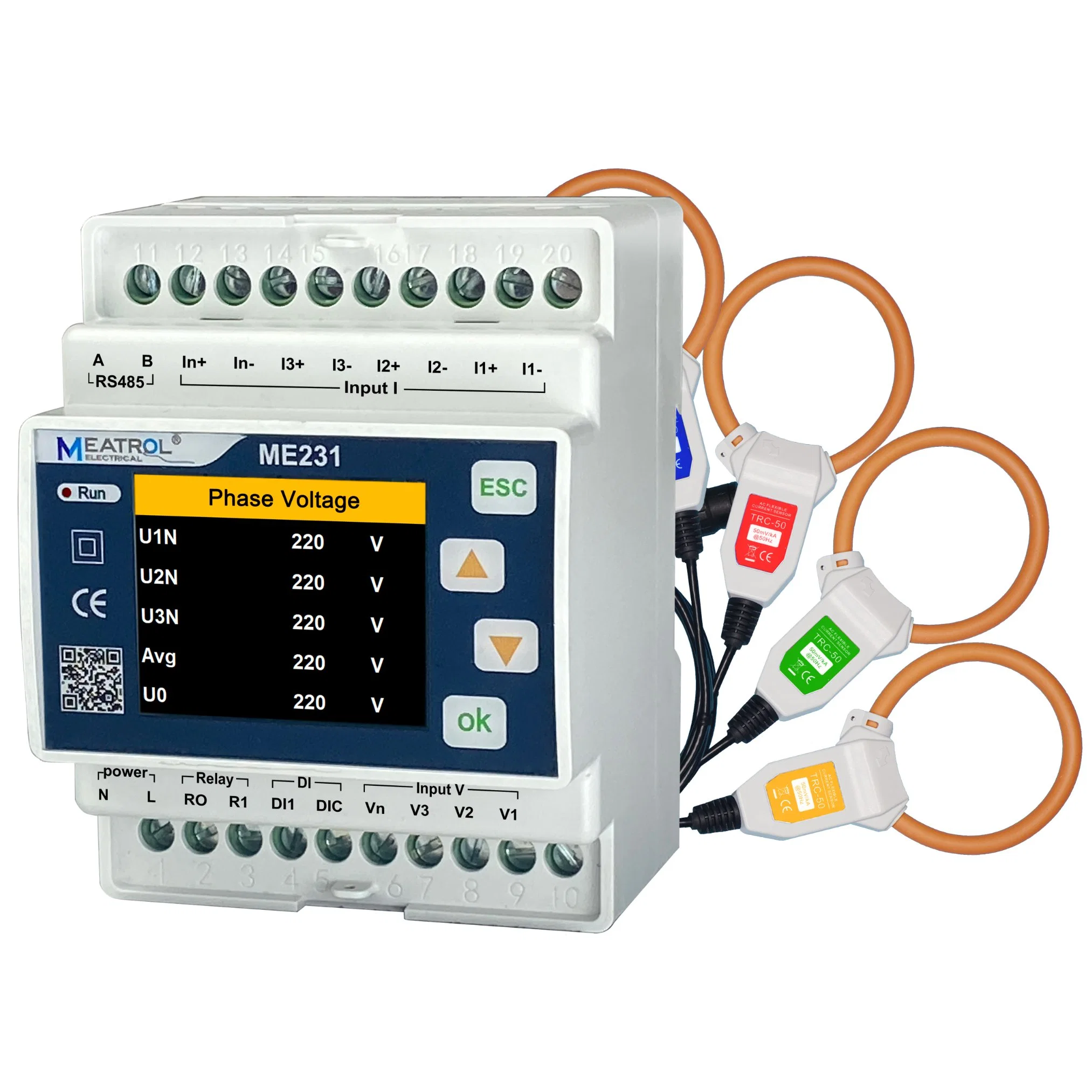 Rogowski Coil Solar System Me231 3 Phase RS485 Electric Energy Power Meter