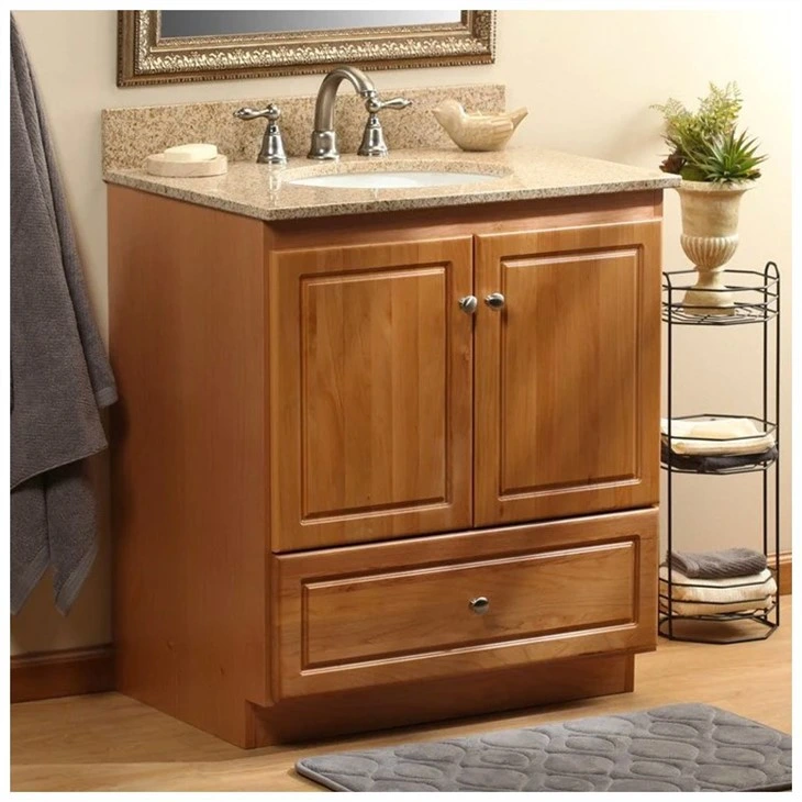 Meuble de toilette marron clair de 30 cm avec lavabo simple en bois massif Armoire