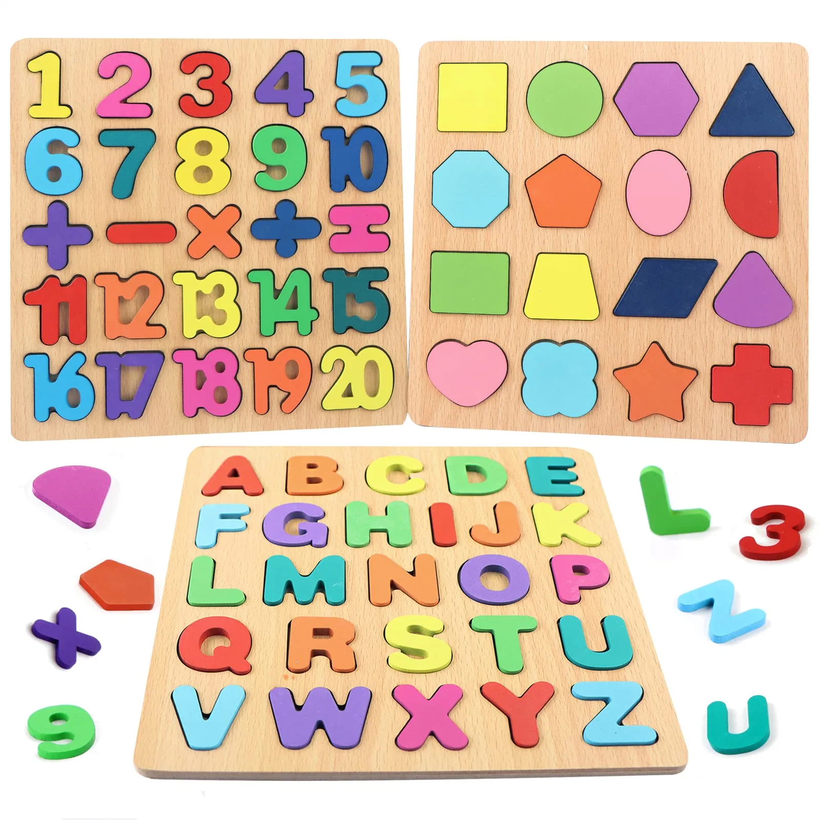 Puzzles en bois jouets pour l'éducation précoce pour les tout-petits Alphabet Numéro pour Enfants 3-5