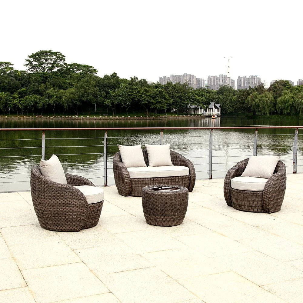 European Style Garden Balcony Comfortable 4 Pieces Cane Rattan Wicker Outdoor Sofa Furniture Set