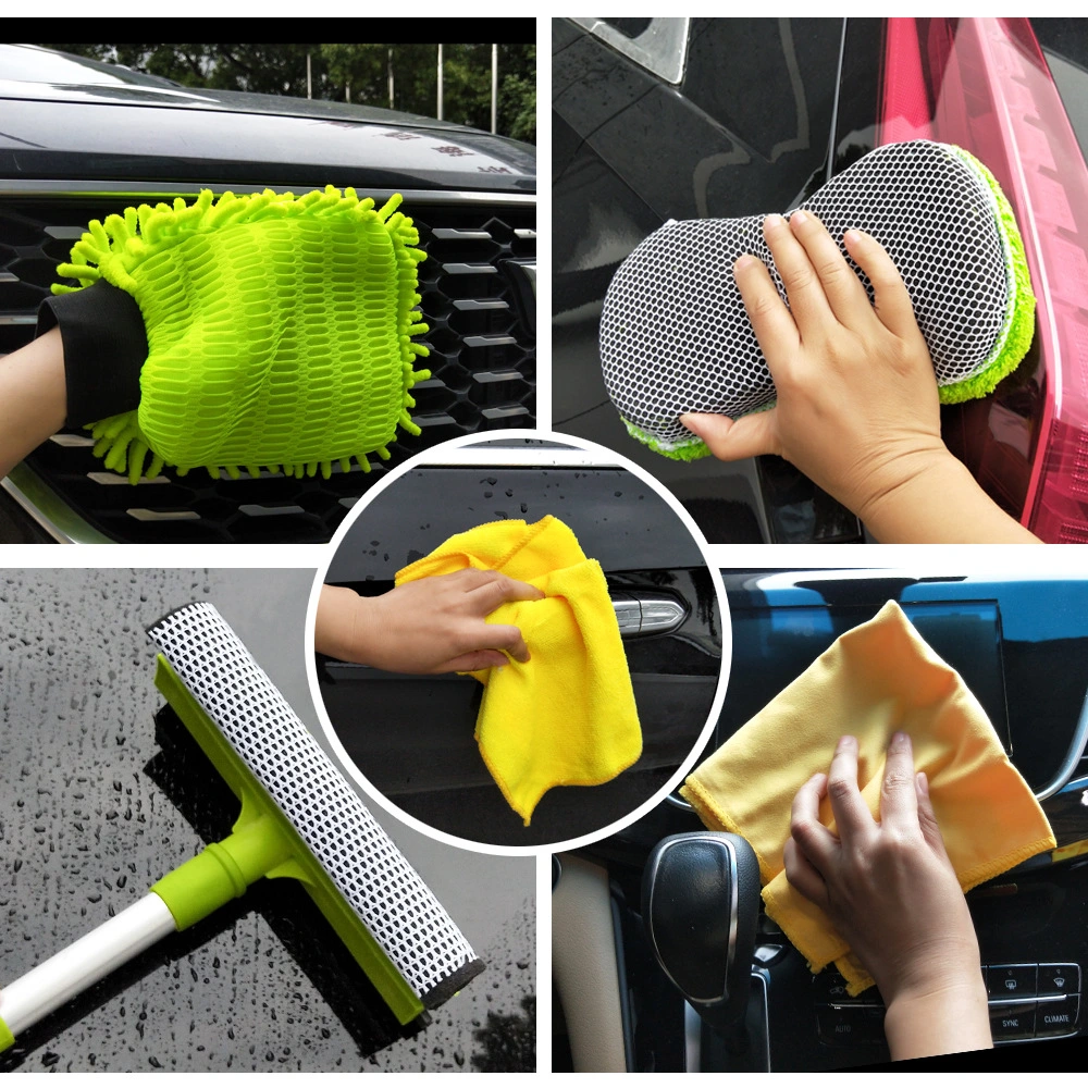 Car Wash 9-Piece Car Wash Mitts Window Scraper Brush Towel Waxing Sponge