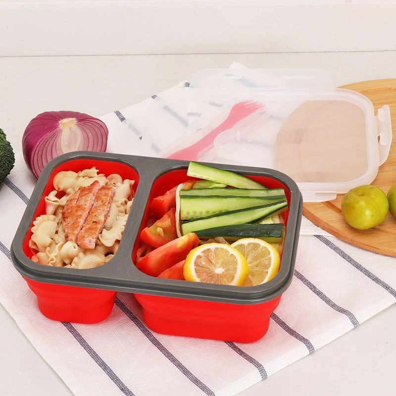 2 Zellen 900ml Silikon zusammenklappbar tragbare Lebensmittel Lagerung Lunchbox