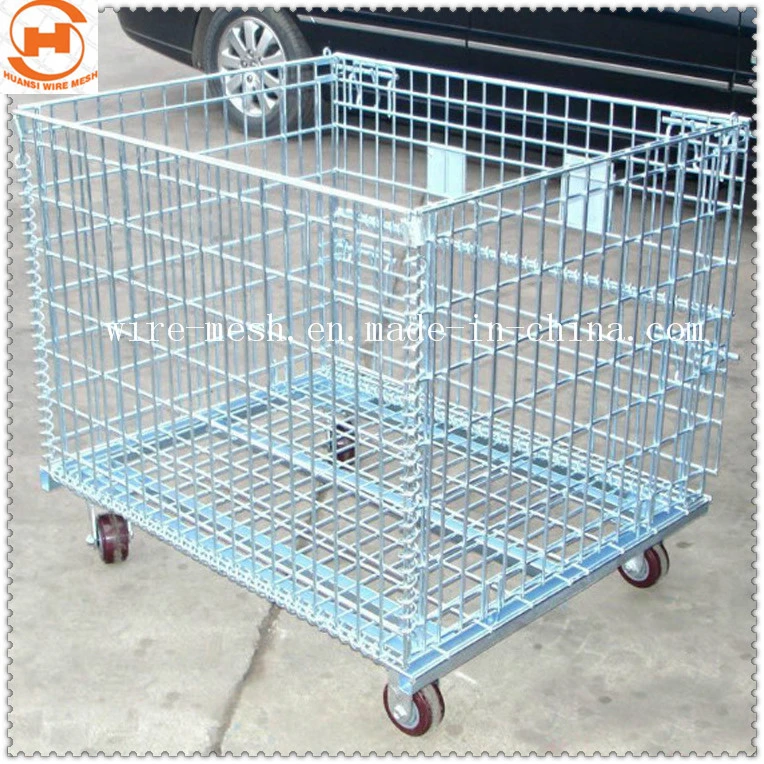 Folding Galvanized Steel Collapsible Pallet Stacking Wire Mesh Cages Storage Container