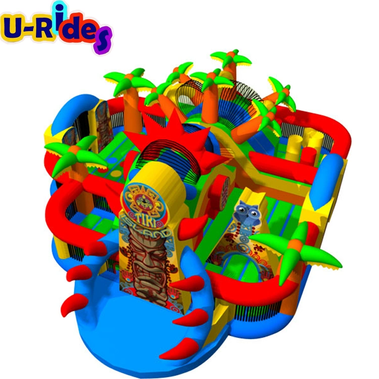 Tiki Island aufblasbare Hindernis-Kurs Spiele Kurse bounce / Feld Sport Joust Spiel aufblasbaren Spielplatz für Kinder