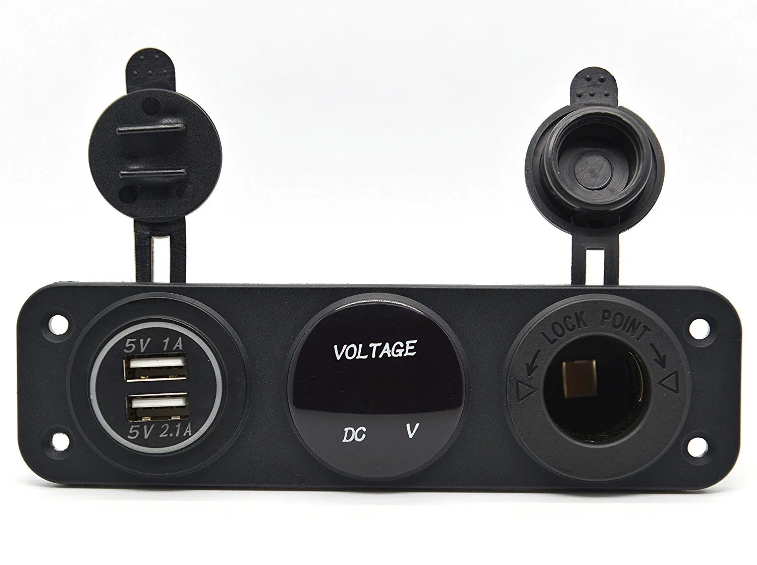 Triple Function Dual USB Charger + LED Voltmeter + 12V Panel Mount DC Socket for Digital Devices Mobile Phone Tablet