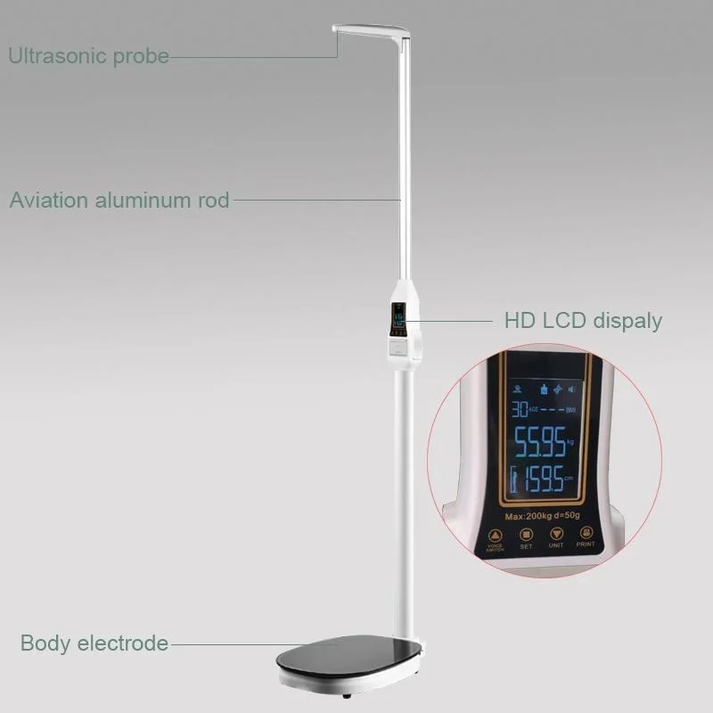 LCD Display 200kg Ultrasonic Body Fat Analyzer Height and Weight Digital Scale