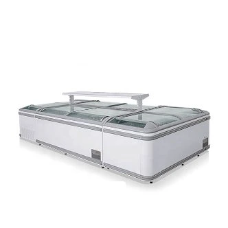 Supermarket Sliding Glass Top Island Freezer Finishing Fridge Seafood Display