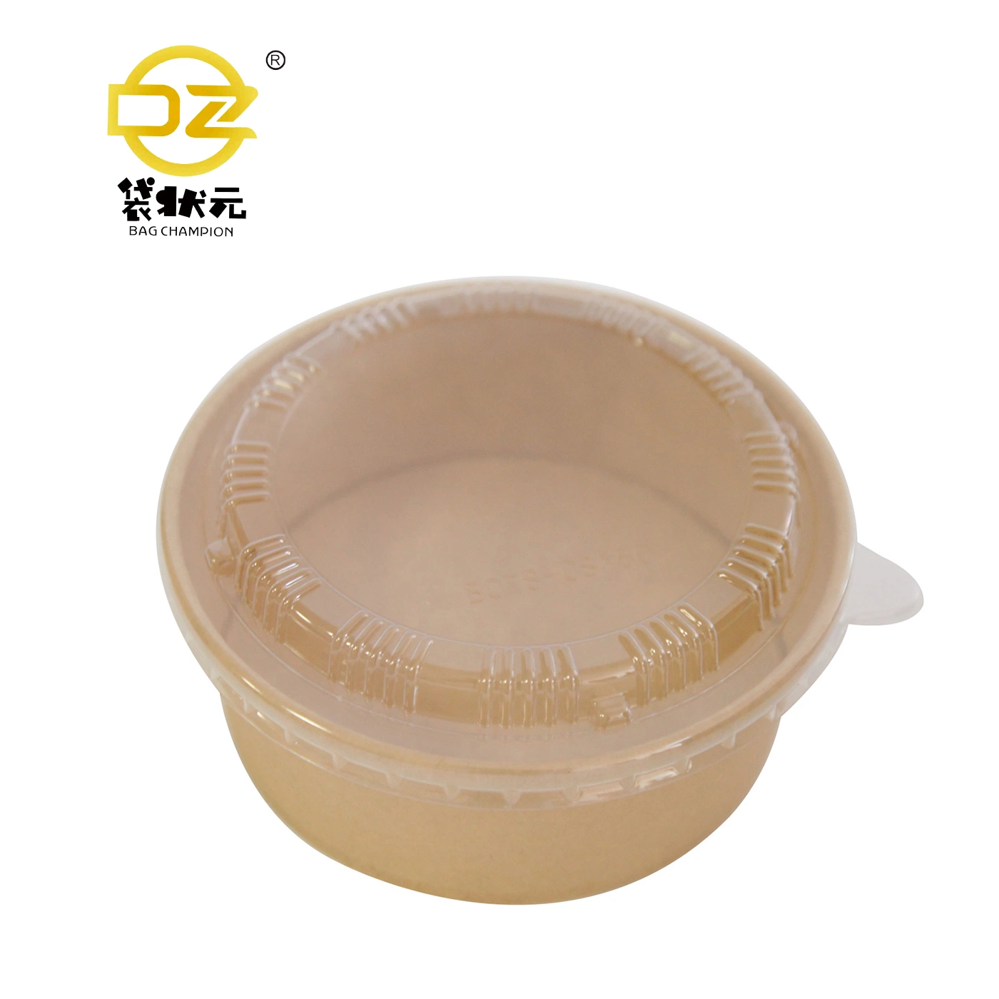 Factory Supply Compostable Kraft Paper Container Cup Bowl for Salad Soup Fast Food with Clear Lip