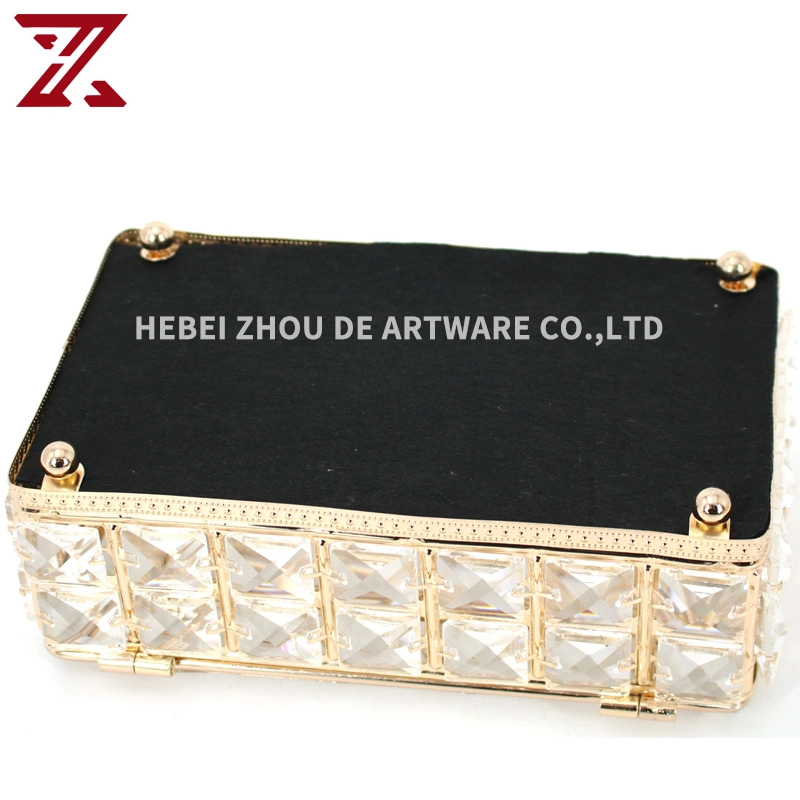 European Metal Paper Box with Drill Box Luxury Hollow Crystal Glass Tissue Box for Table Decoration