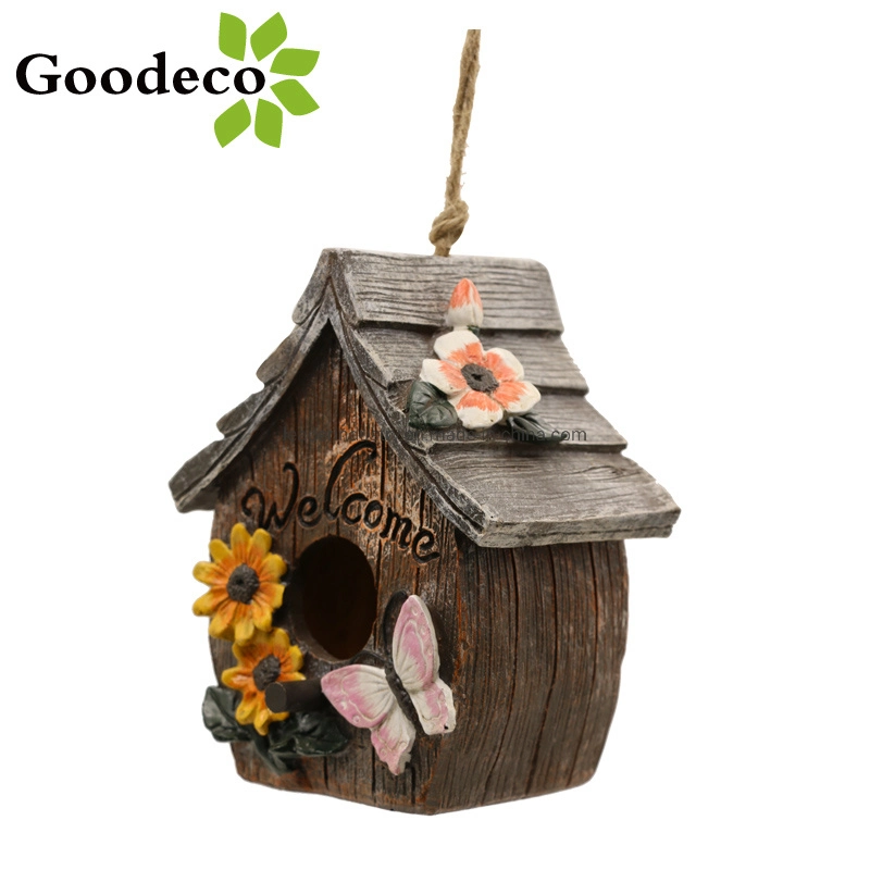 Goodeco Butterfly e Flores Hand-Painted Birdhouse decorativos de boas-vindas