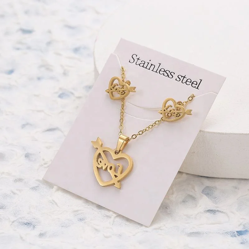 Stainless Steel Earrings Love Clavicle Chain 2PCS Set Necklace