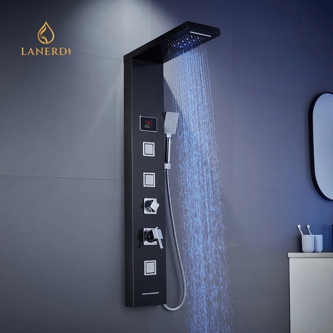 Digital Temperature Display Shower Panel Waterfall Rain Shower Faucet Set SPA Bathroom LED Shower Panel