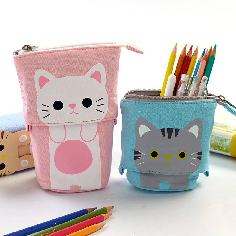 Hot Selling Cute Cat Minimalist Multifunctional Variable Canvas Pencil Case