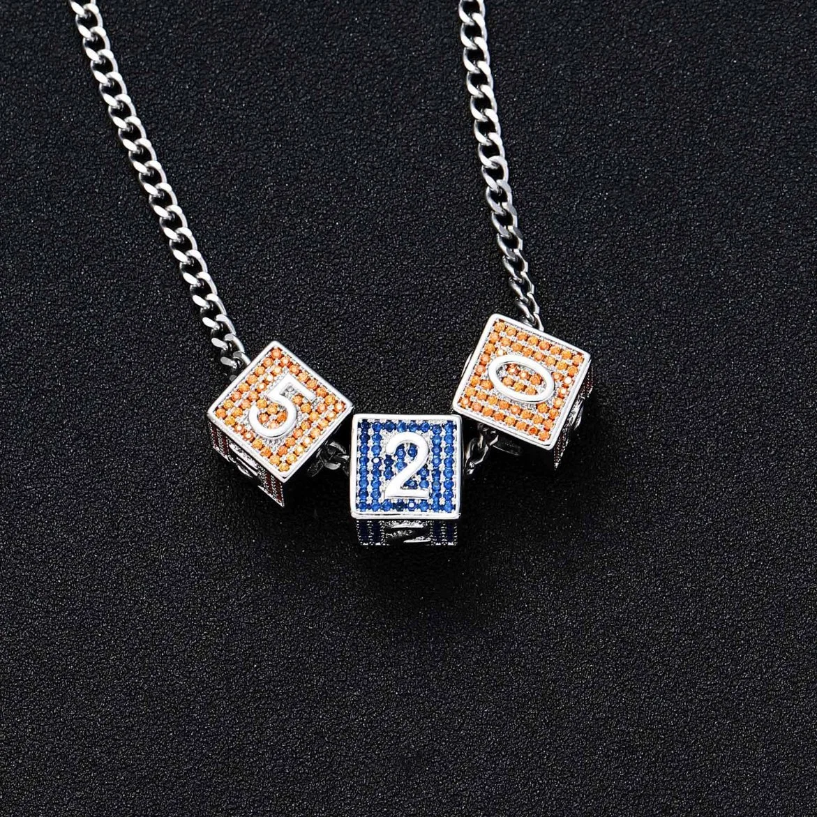 Dice Square Arabic Numeral Pendant 0-9 Full Zircon Free Combination Trend Fashion Hip Hop Jewelry