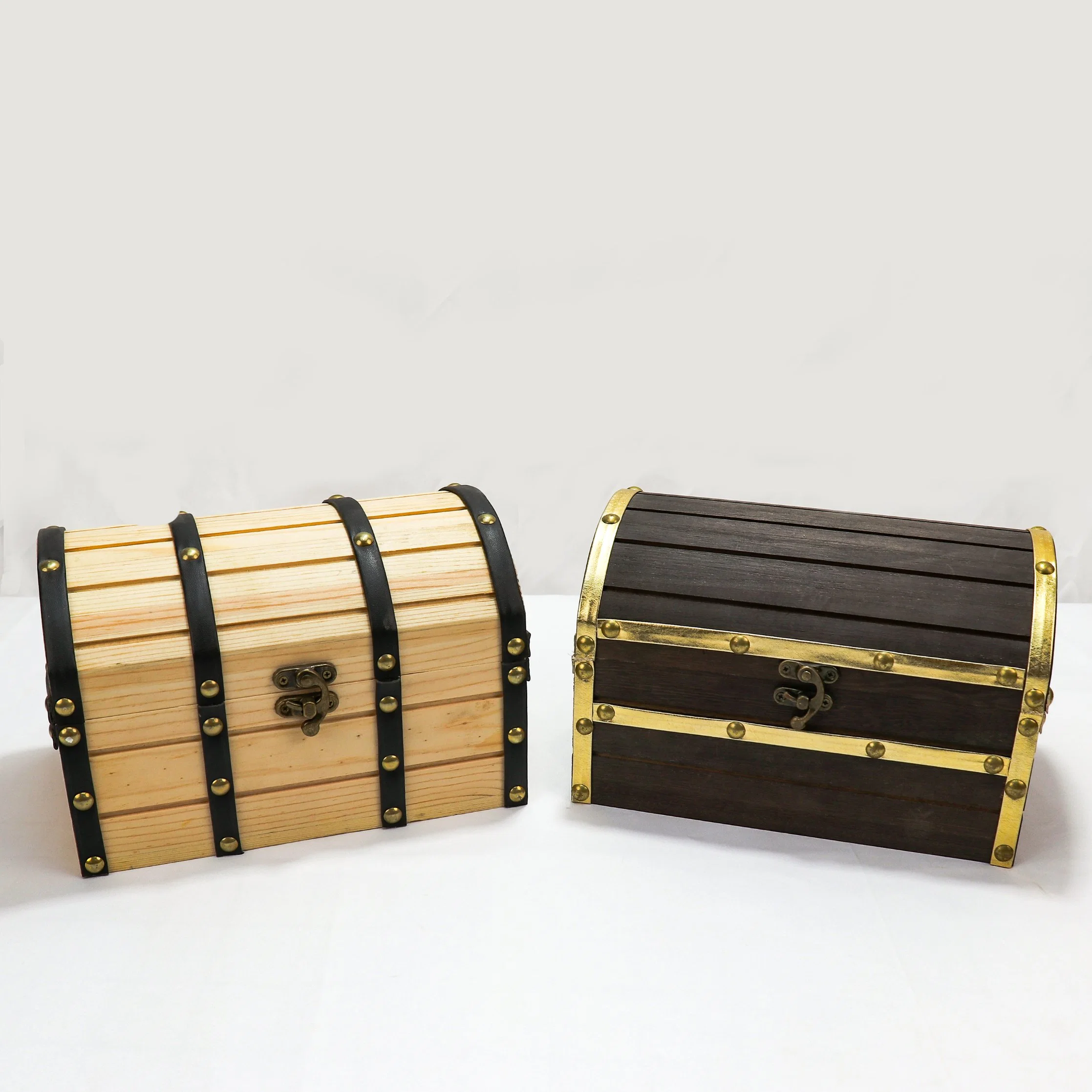 Wood and Leather Treasure Chest Wooden Box Jewelry Box with Latch