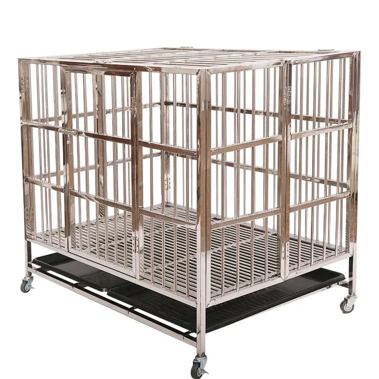 Dog Crate Kennel Playpen Large Strong Metal Cage for Large Dogs with Two Prevent Escape Lock and Four Lockable Wheels