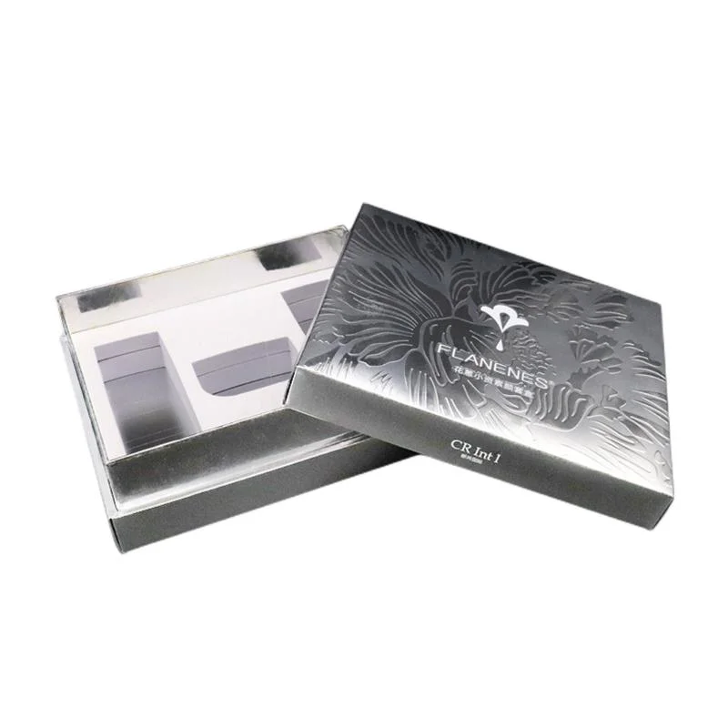 Square Silver Cardboard Gift Packaging Cosmetic Packing Box Big with Pearl Sponge Insert for Jar