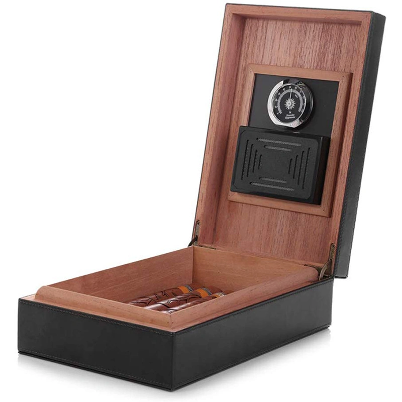 Zigarren Humidor Box, Lederoberfläche Zedernholz gefütterter Humidor mit Hygrometer und Luftbefeuchter, für 10-20 Zigarren
