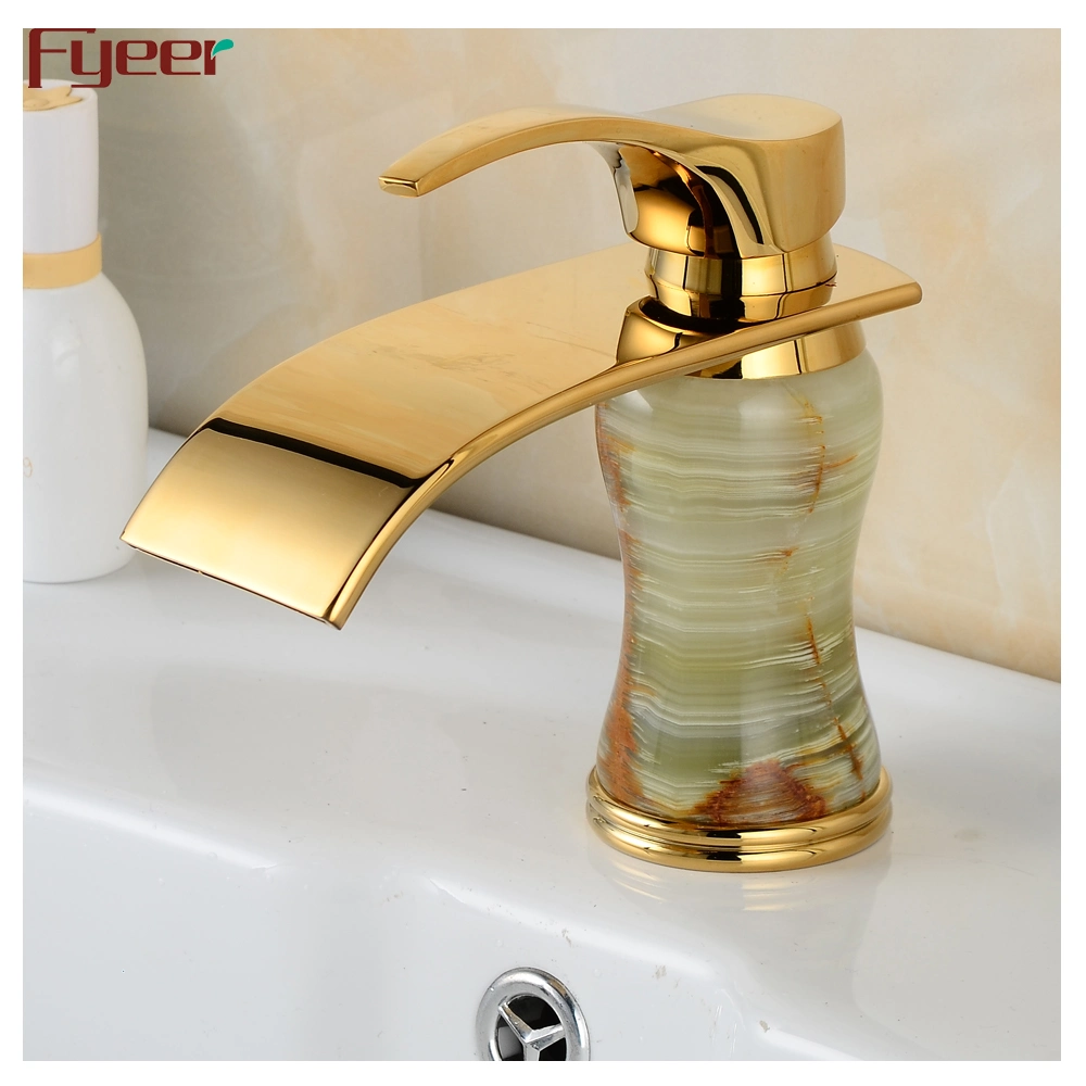 Fyeer Golden Finish Lavatory Faucet with Jade